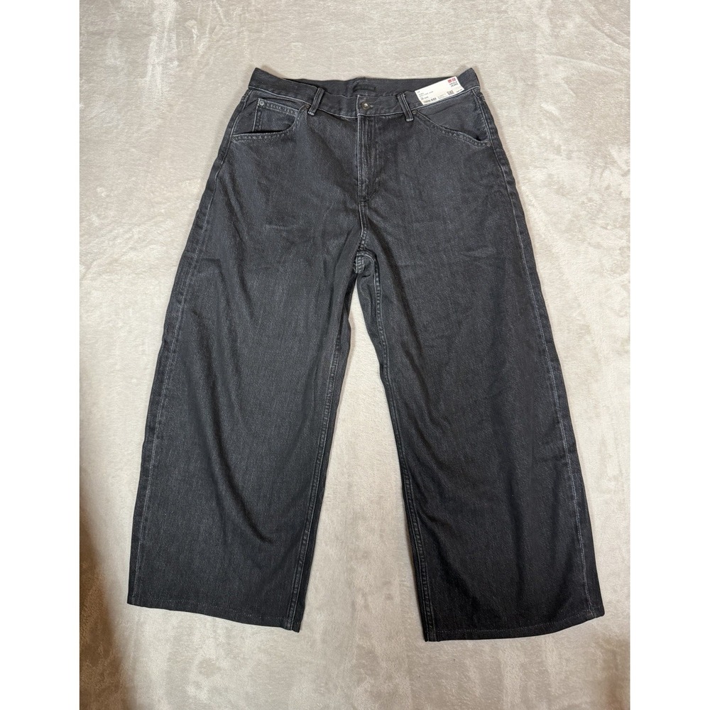 UNIQLO Women Baggy Curve Jeans Dark Gray Wide Leg Relaxed Fit Denim 30 RN139864